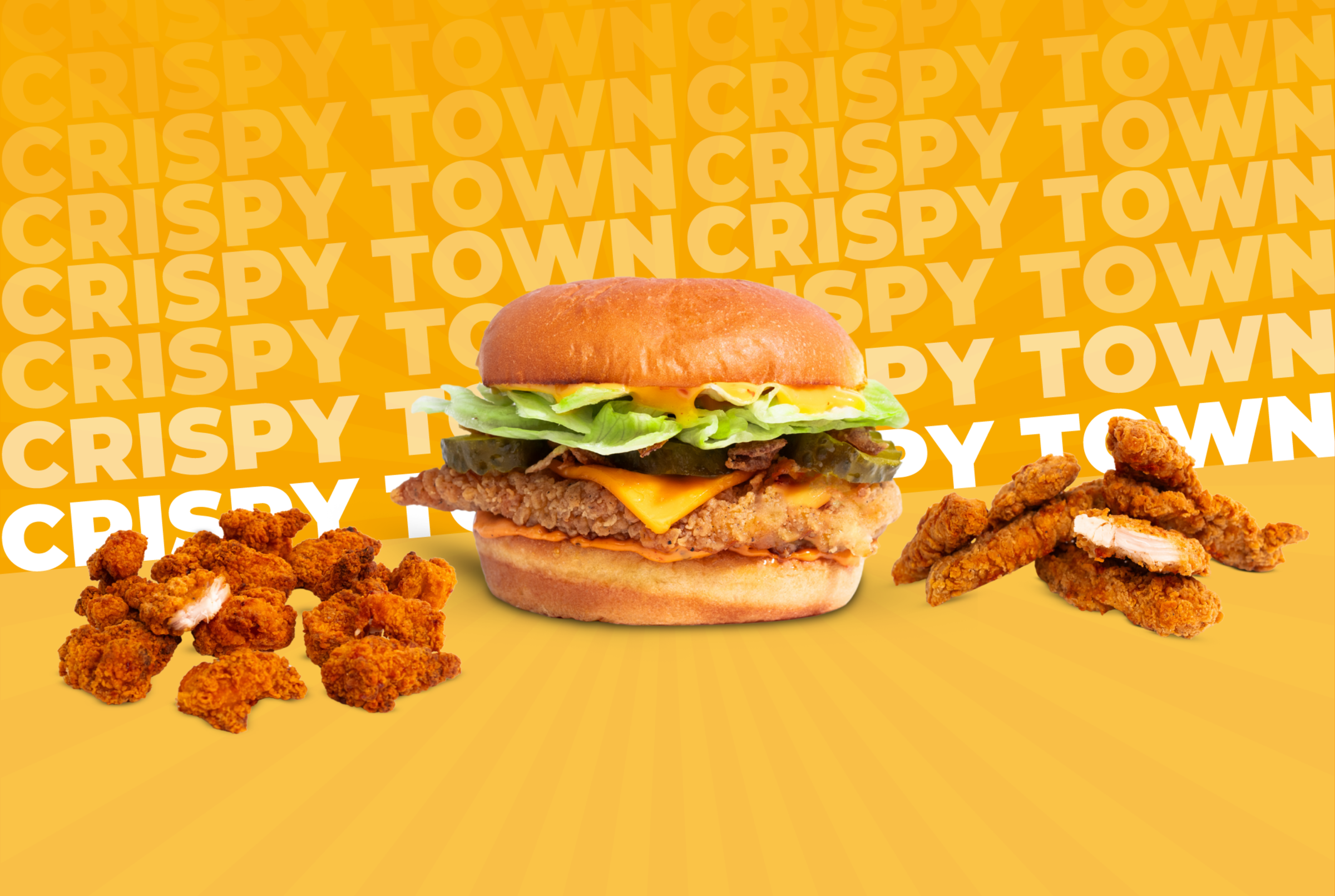 Crispy Town çıtır tavuk burger ve tavuk parçaları